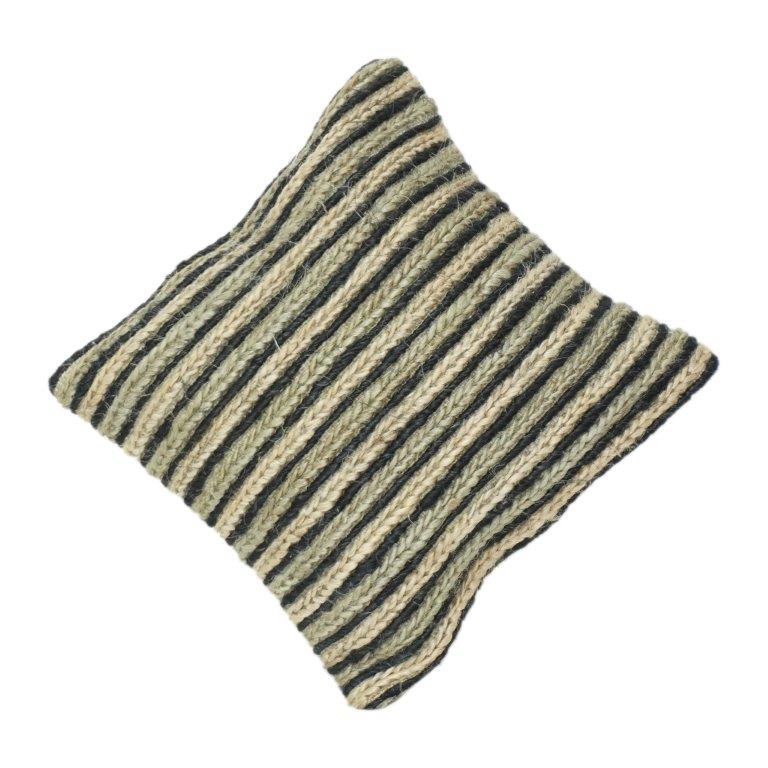 Handmade Jute Cotton Striped Cushion Cover | Black & Natural Textured Throw Pillow | 45x45 cm