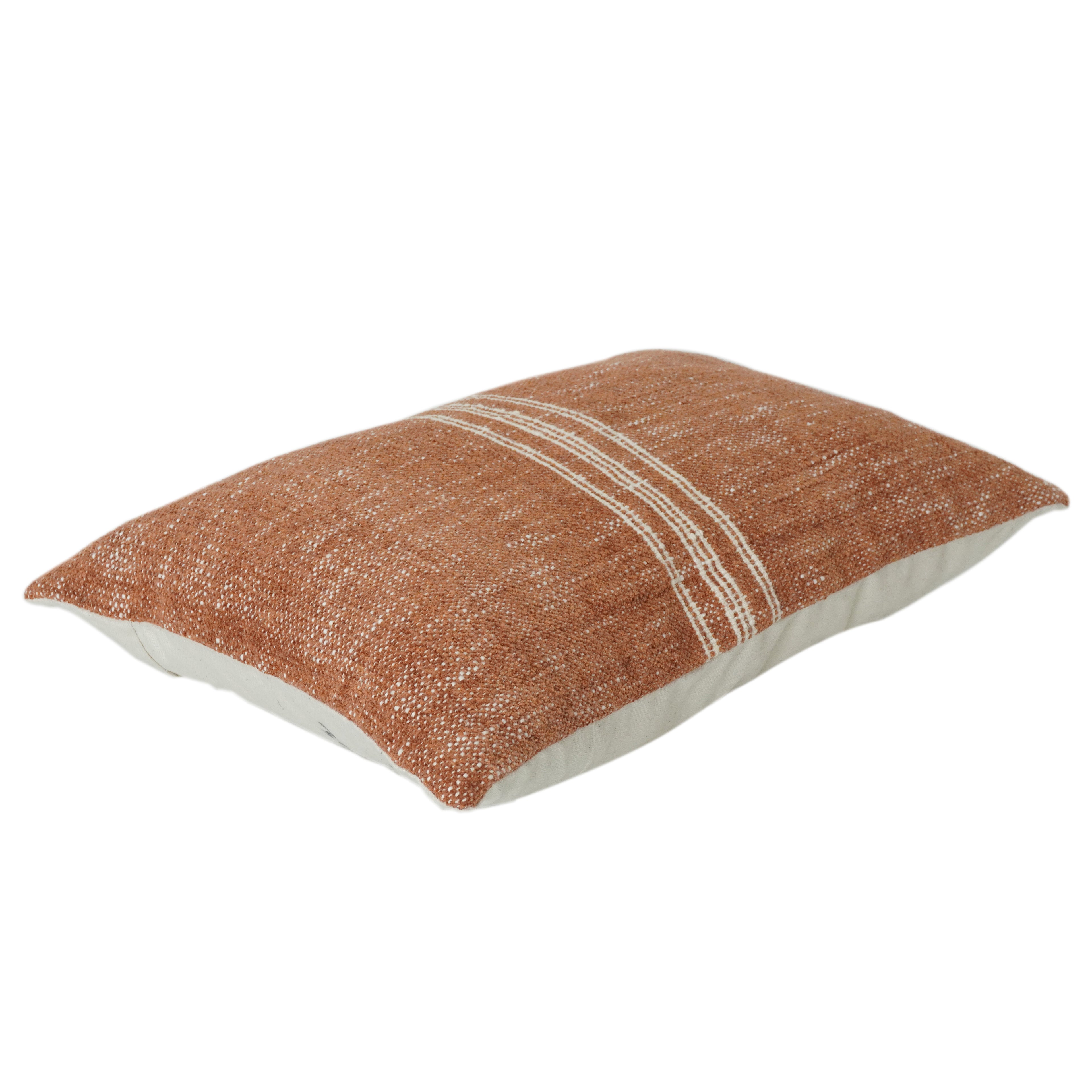 Rust & Ivory Handwoven Cotton Cushion Cover | Textured Stripe Design | 35 x 50 cm Lumbar Pillow