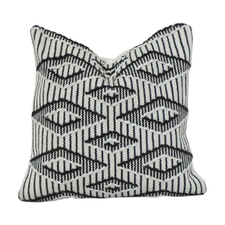 Ivory & Black Geometric Eye Embroidered Cushion Cover | Textured Polyester Throw Pillow Cover | Modern Abstract Accent (18x18 Inch) - Bulk manufacturer & supplier from Panipat, India