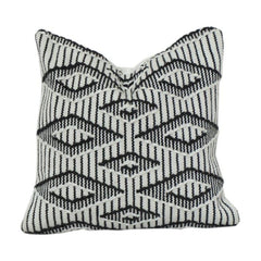 Ivory & Black Geometric Eye Embroidered Cushion Cover | Textured Polyester Throw Pillow Cover | Modern Abstract Accent (18x18 Inch)