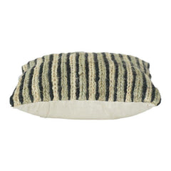 Handmade Jute Cotton Striped Cushion Cover | Black & Natural Textured Throw Pillow | 45x45 cm