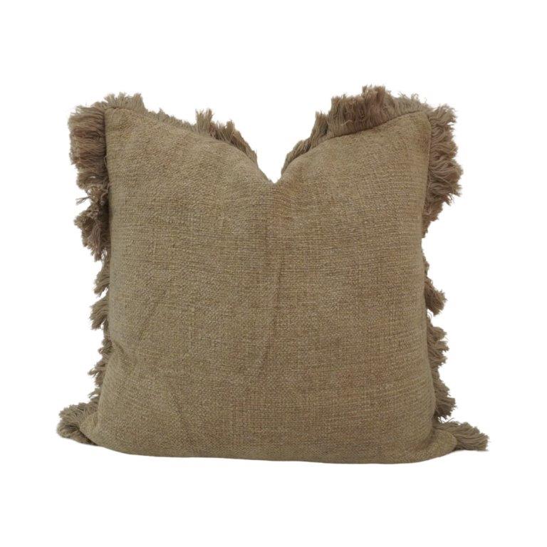 Rustic Fringe Cotton Cushion Cover 45x45 cm | Textured Handmade Decorative Pillow Cover in Natural Taupe - Bulk manufacturer & supplier from Panipat, India