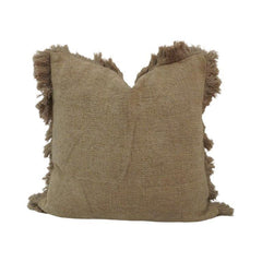 Rustic Fringe Cotton Cushion Cover 45x45 cm | Textured Handmade Decorative Pillow Cover in Natural Taupe