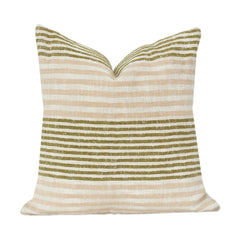 100% Cotton Striped Cushion Cover | Neutral Beige & Olive Green Woven Pillow Cover | Modern Minimalist Home Décor | 18x18 Inch