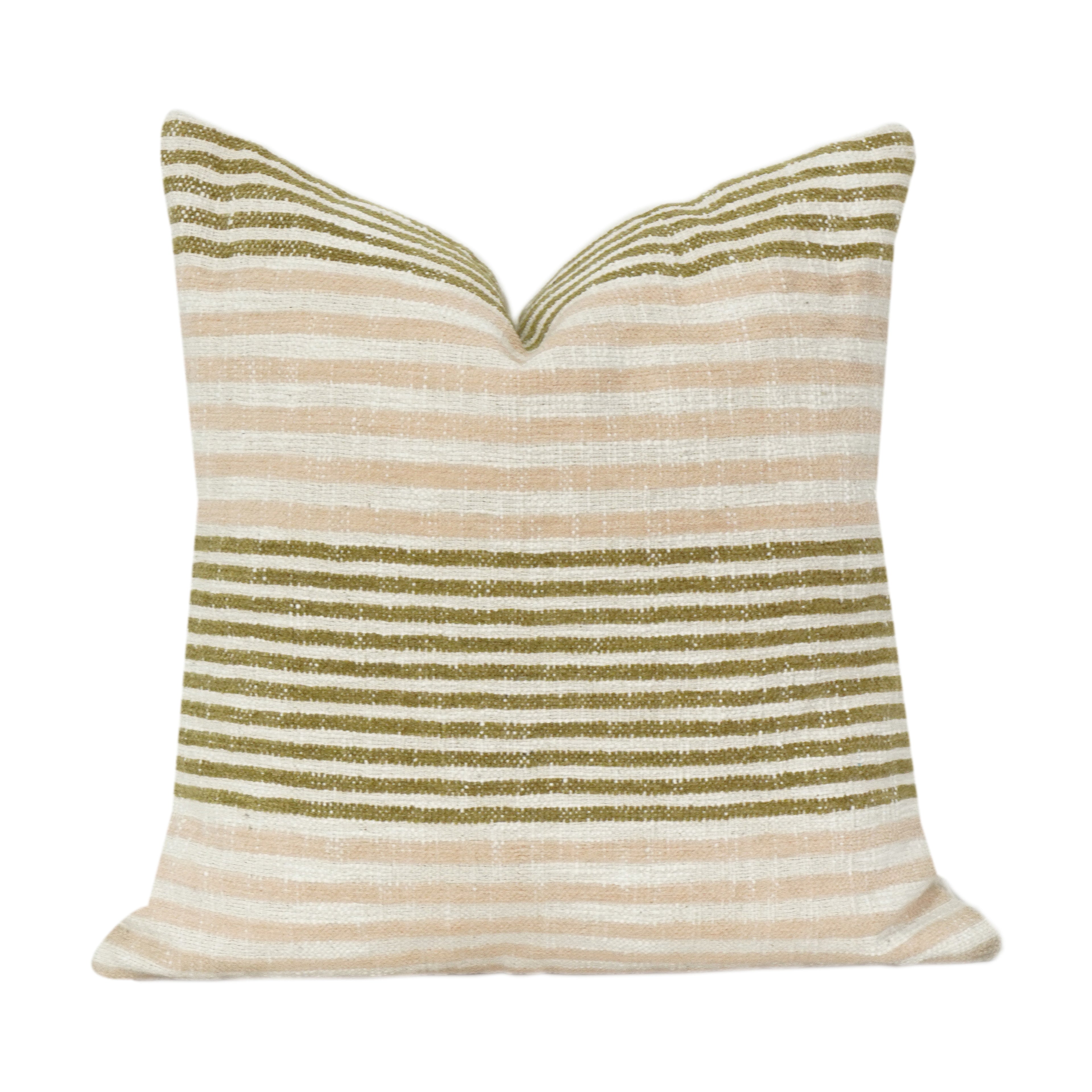 100% Cotton Striped Cushion Cover | Neutral Beige & Olive Green Woven Pillow Cover | Modern Minimalist Home Décor | 18x18 Inch