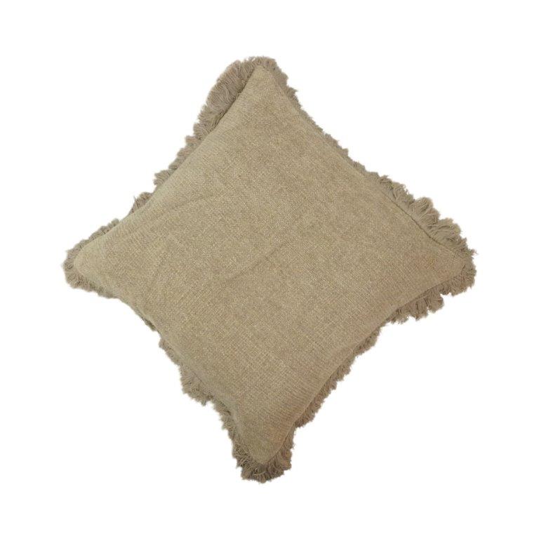 Rustic Fringe Cotton Cushion Cover 45x45 cm | Textured Handmade Decorative Pillow Cover in Natural Taupe