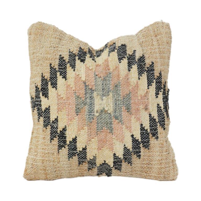 Handmade Jute Cushion Cover 45x45 cm | Tribal Kilim Pattern Decorative Pillow Cover | Boho Rustic Cushion Case