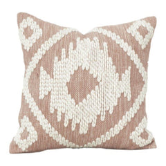 Handgefertigter getufteter Baumwoll-Kissenbezug 45x45 cm | Geometrische Stammesstickerei | Boho Dekokissen-Bezug | Beige & Off-White