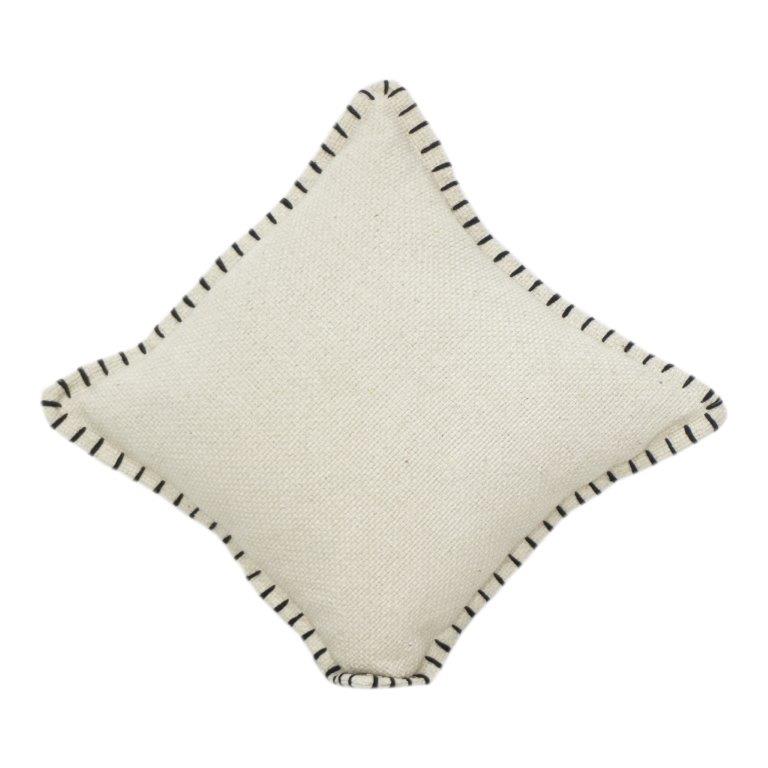 Minimalist Handwoven Cotton Cushion Cover with Contrast Blanket Stitch – 45x45 cm | Neutral Textured Decorative Pillow