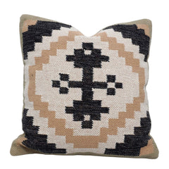 Handwoven Cotton Cushion Cover 45x45 cm | Geometric Tribal Pattern | Woven Decorative Throw Pillow Cover | Boho Modern Home Décor | Concealed Zip