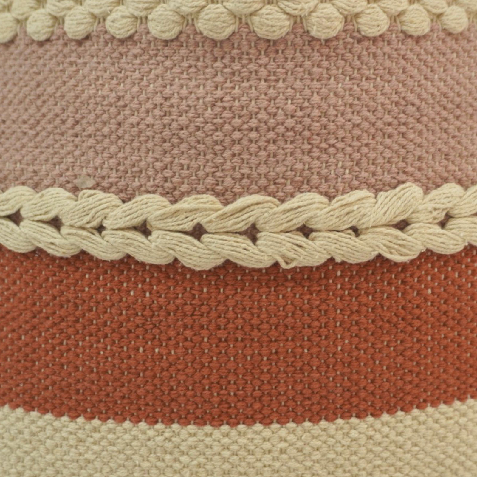 Boho Handwoven Cotton Cushion Cover with Braided Texture & Multi-Stripe Design – 45x45 cm