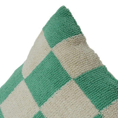 Green & Ivory Checkerboard Tufted Cotton Cushion Cover | Textured Knit Accent Pillow | Modern Minimal Décor | 18x18 Inch