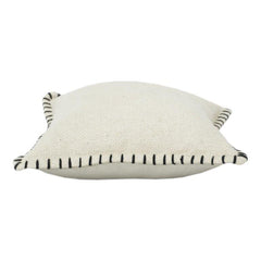 Housse de coussin minimaliste en coton tissé à la main avec surpiqûre contrastante – 45x45 cm | Coussin décoratif texturé neutre