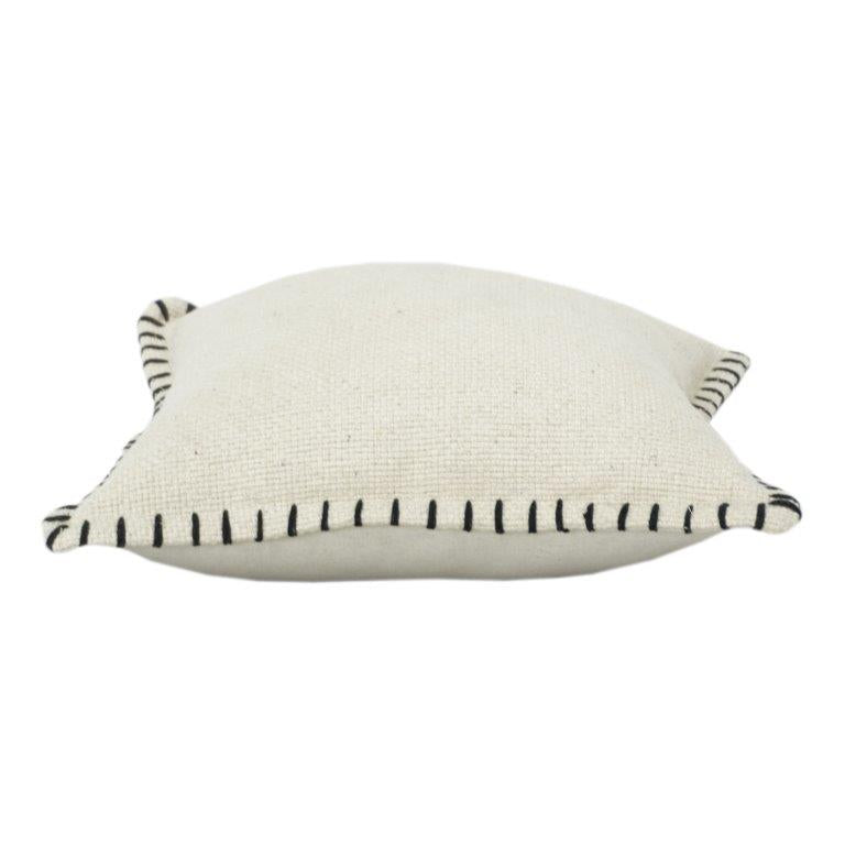 Minimalist Handwoven Cotton Cushion Cover with Contrast Blanket Stitch – 45x45 cm | Neutral Textured Decorative Pillow