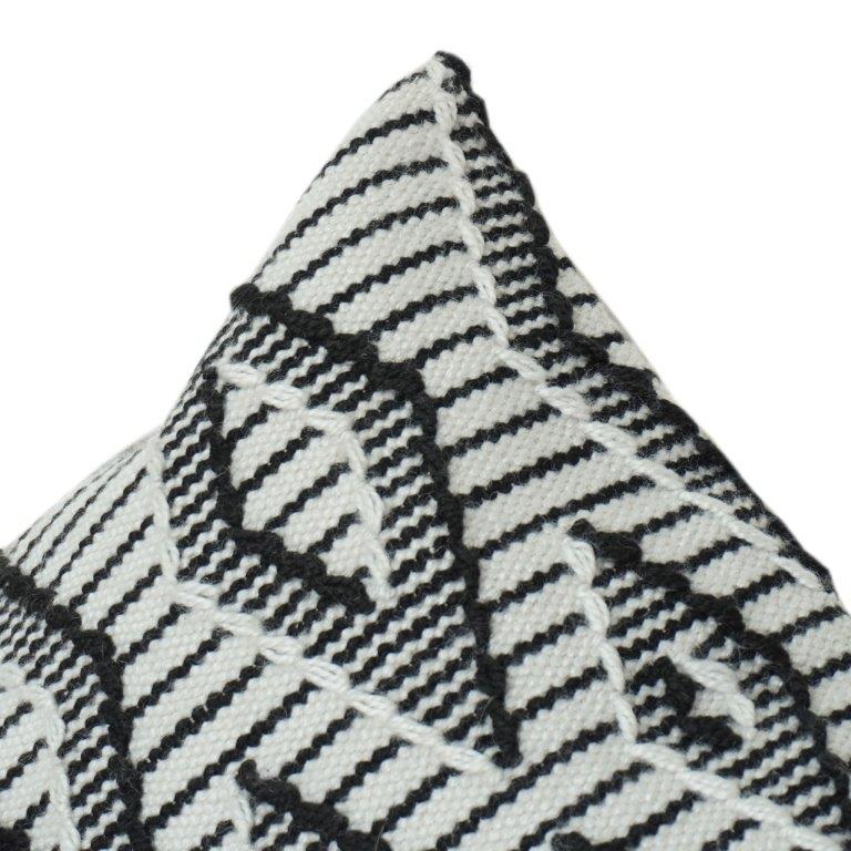 Ivory & Black Geometric Eye Embroidered Cushion Cover | Textured Polyester Throw Pillow Cover | Modern Abstract Accent (18x18 Inch) - Bulk manufacturer & supplier from Panipat, India