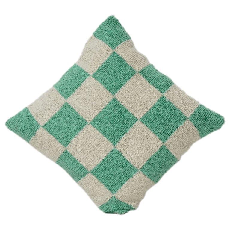 Green & Ivory Checkerboard Tufted Cotton Cushion Cover | Textured Knit Accent Pillow | Modern Minimal Décor | 18x18 Inch - Bulk manufacturer & supplier from Panipat, India