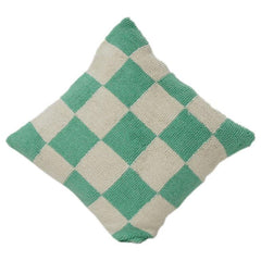 Green & Ivory Checkerboard Tufted Cotton Cushion Cover | Textured Knit Accent Pillow | Modern Minimal Décor | 18x18 Inch