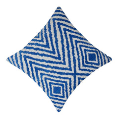 Blue & White Geometric Jacquard Cotton Cushion Cover 45x45 cm | Woven Decorative Throw Pillow Cover | Modern Home Décor | Concealed Zip