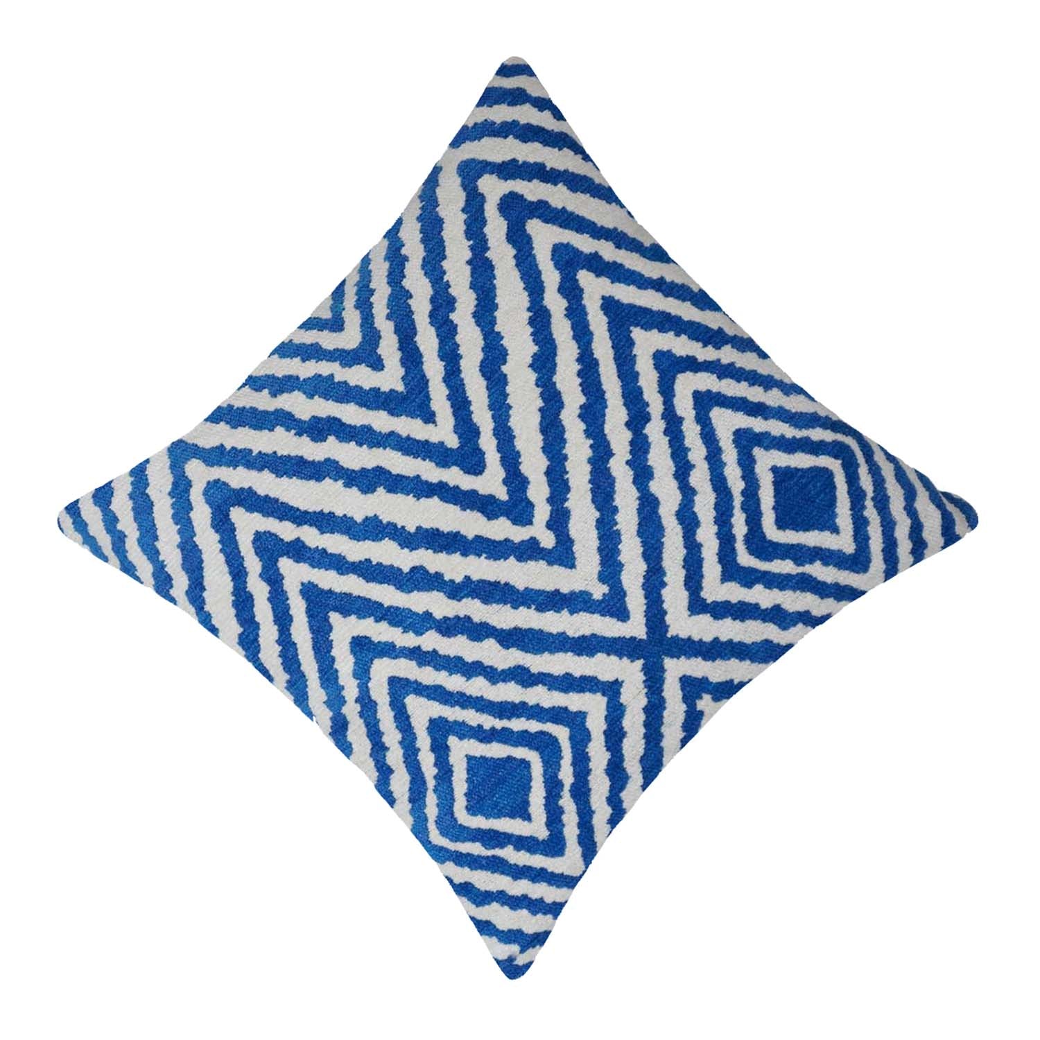 Blue & White Geometric Jacquard Cotton Cushion Cover 45x45 cm | Woven Decorative Throw Pillow Cover | Modern Home Décor | Concealed Zip