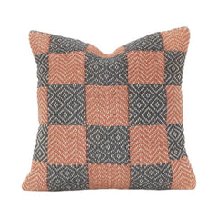 Woven Cotton Checkered Cushion Cover 45x45 cm | Textured Geometric Pattern in Rust & Charcoal