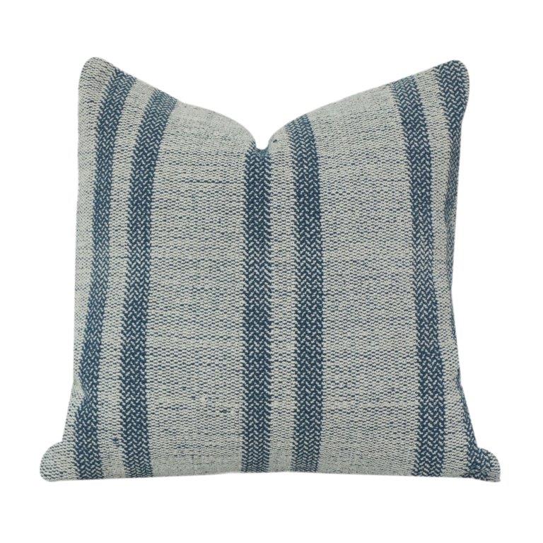 Handwoven Blue Striped Cotton Cushion Cover | Textured Woven Throw Pillow Case | Coastal & Modern Décor Accent (18x18 Inch) - Bulk manufacturer & supplier from Panipat, India