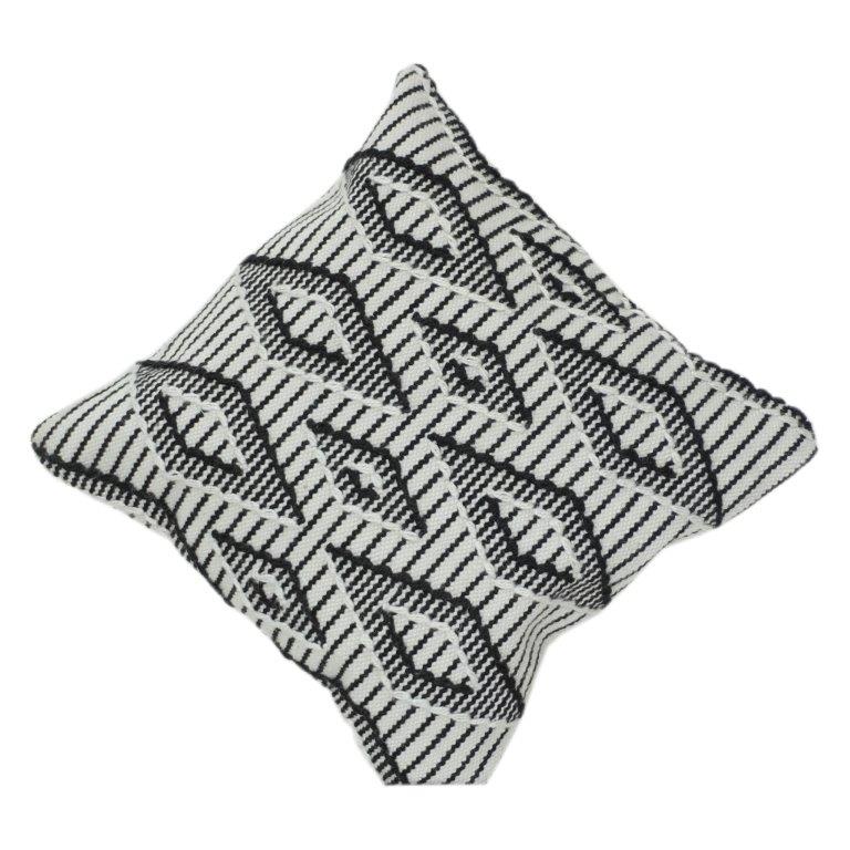 Ivory & Black Geometric Eye Embroidered Cushion Cover | Textured Polyester Throw Pillow Cover | Modern Abstract Accent (18x18 Inch) - Bulk manufacturer & supplier from Panipat, India