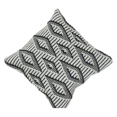 Ivory & Black Geometric Eye Embroidered Cushion Cover | Textured Polyester Throw Pillow Cover | Modern Abstract Accent (18x18 Inch)