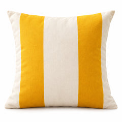 Square cushion with bold mustard yellow and ivory wide vertical stripes