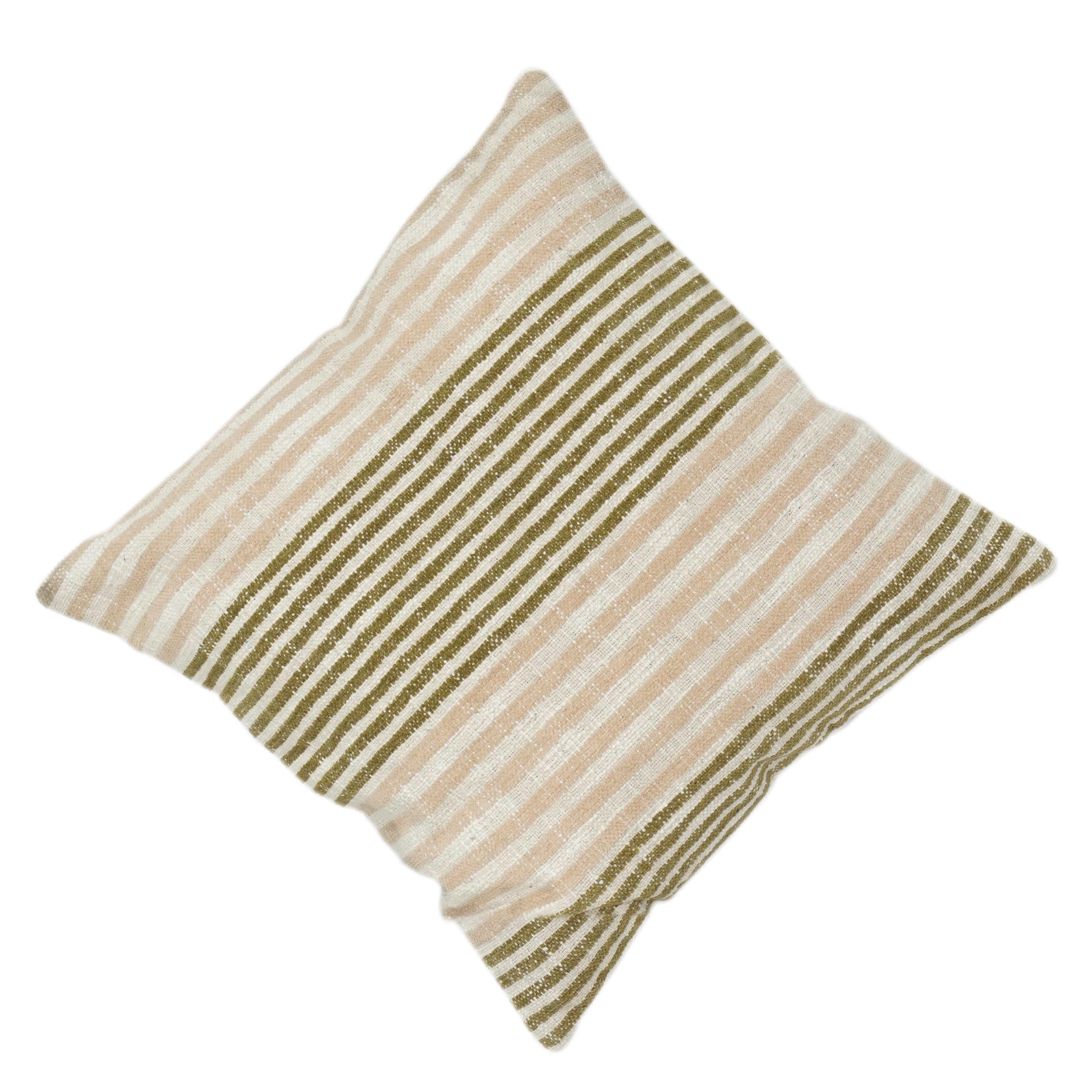 100% Cotton Striped Cushion Cover | Neutral Beige & Olive Green Woven Pillow Cover | Modern Minimalist Home Décor | 18x18 Inch