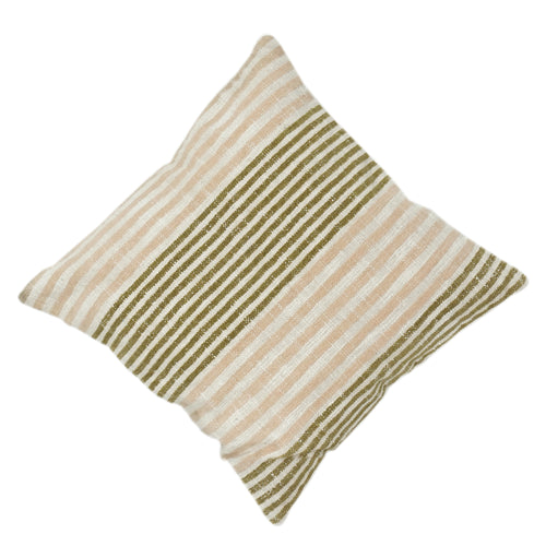 100% Cotton Striped Cushion Cover | Neutral Beige & Olive Green Woven Pillow Cover | Modern Minimalist Home Décor | 18x18 Inch