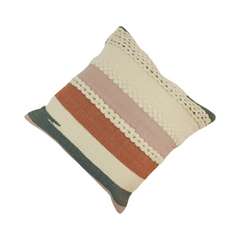 Boho Handwoven Cotton Cushion Cover with Braided Texture & Multi-Stripe Design – 45x45 cm