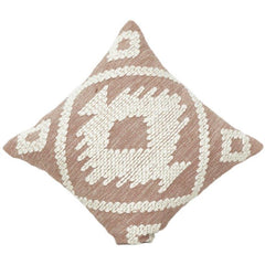 Handgefertigter getufteter Baumwoll-Kissenbezug 45x45 cm | Geometrische Stammesstickerei | Boho Dekokissen-Bezug | Beige & Off-White