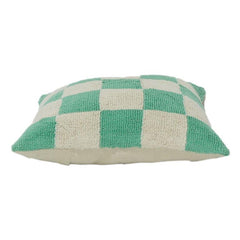 Green & Ivory Checkerboard Tufted Cotton Cushion Cover | Textured Knit Accent Pillow | Modern Minimal Décor | 18x18 Inch