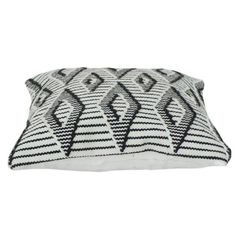 Ivory & Black Geometric Eye Embroidered Cushion Cover | Textured Polyester Throw Pillow Cover | Modern Abstract Accent (18x18 Inch) - Bulk manufacturer & supplier from Panipat, India