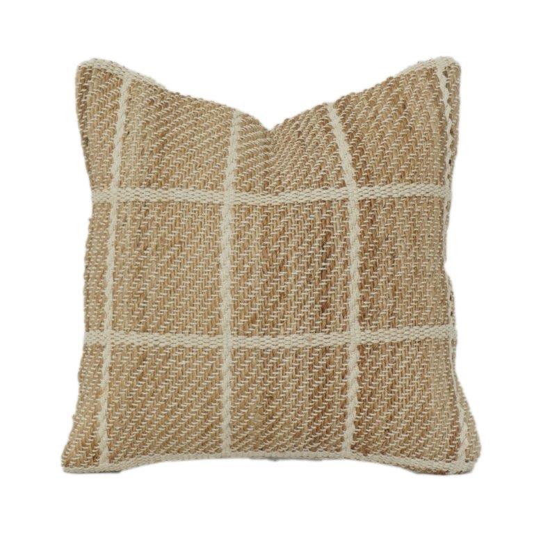 Handwoven Cotton Jute Cushion Cover with Textured Grid Pattern | Natural Beige Decorative Pillow Cover | 18x18 Inch - Bulk manufacturer & supplier from Panipat, India
