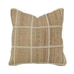 Handwoven Cotton Jute Cushion Cover with Textured Grid Pattern | Natural Beige Decorative Pillow Cover | 18x18 Inch
