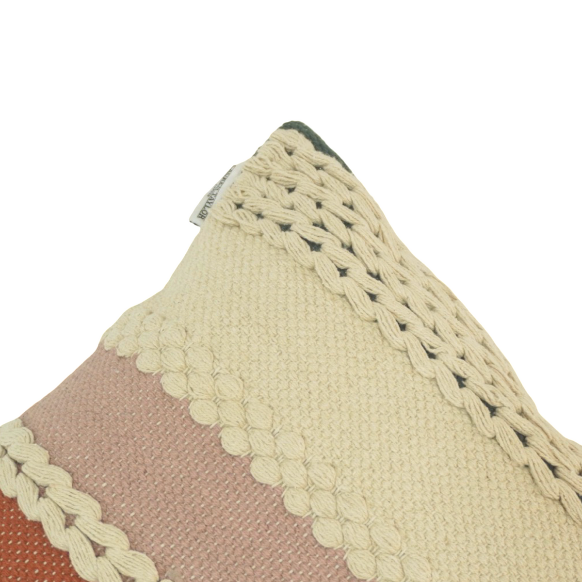 Boho Handwoven Cotton Cushion Cover with Braided Texture & Multi-Stripe Design – 45x45 cm - Bulk manufacturer & supplier from Panipat, India