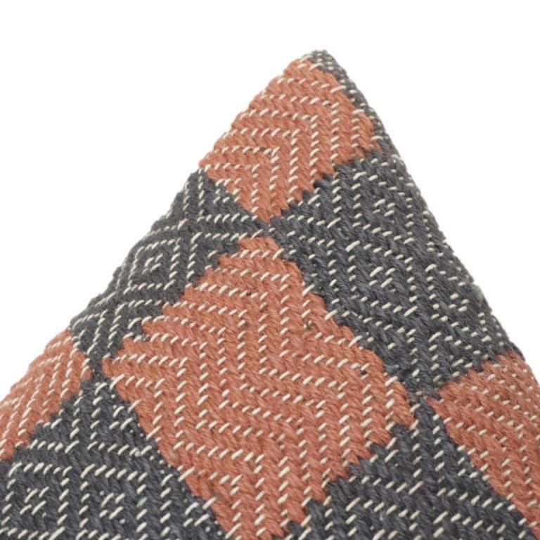 Woven Cotton Checkered Cushion Cover 45x45 cm | Textured Geometric Pattern in Rust & Charcoal - Bulk manufacturer & supplier from Panipat, India