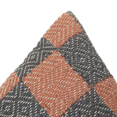 Woven Cotton Checkered Cushion Cover 45x45 cm | Textured Geometric Pattern in Rust & Charcoal