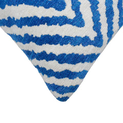 Blue & White Geometric Jacquard Cotton Cushion Cover 45x45 cm | Woven Decorative Throw Pillow Cover | Modern Home Décor | Concealed Zip