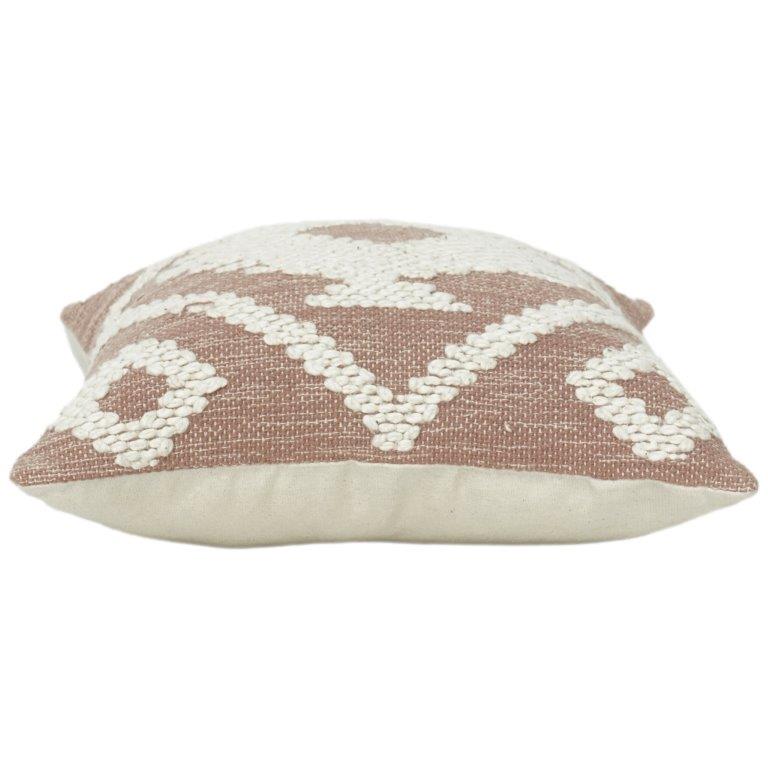 Handcrafted Tufted Cotton Cushion Cover 45x45 cm | Geometric Tribal Embroidery | Boho Decorative Throw Pillow Cover | Beige & Off-White