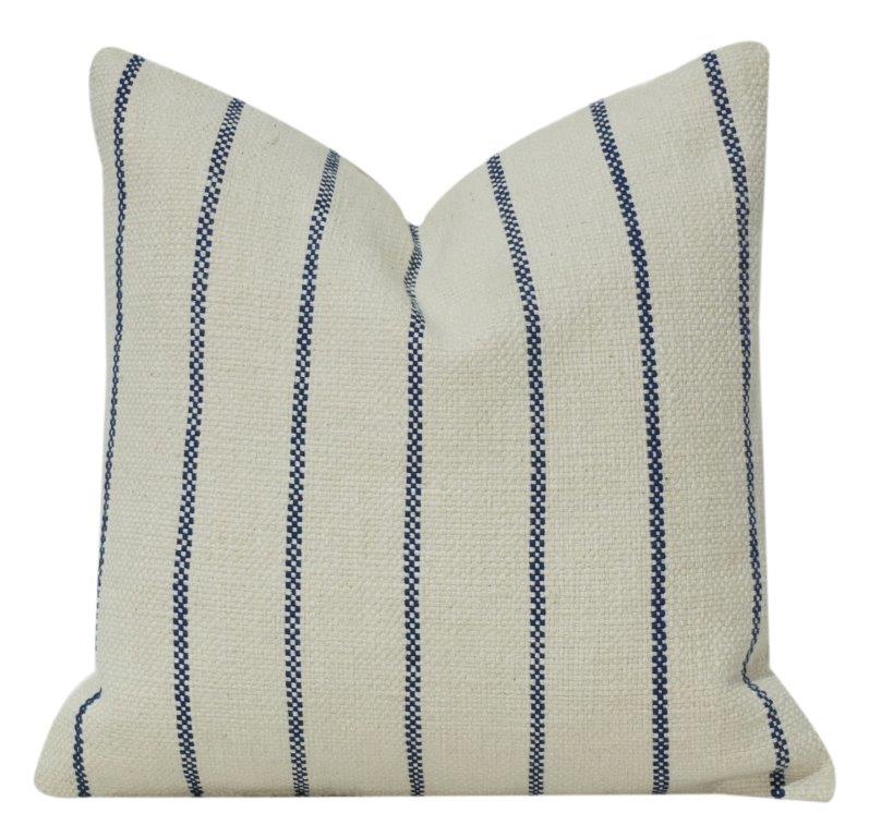 Minimalist Beige & Navy Striped Cotton Cushion Cover | Woven Textured Throw Pillow Cover | 18x18 Inch - Bulk manufacturer & supplier from Panipat, India