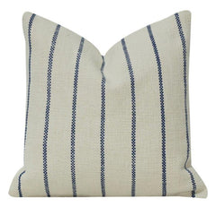 Minimalist Beige & Navy Striped Cotton Cushion Cover | Woven Textured Throw Pillow Cover | 18x18 Inch