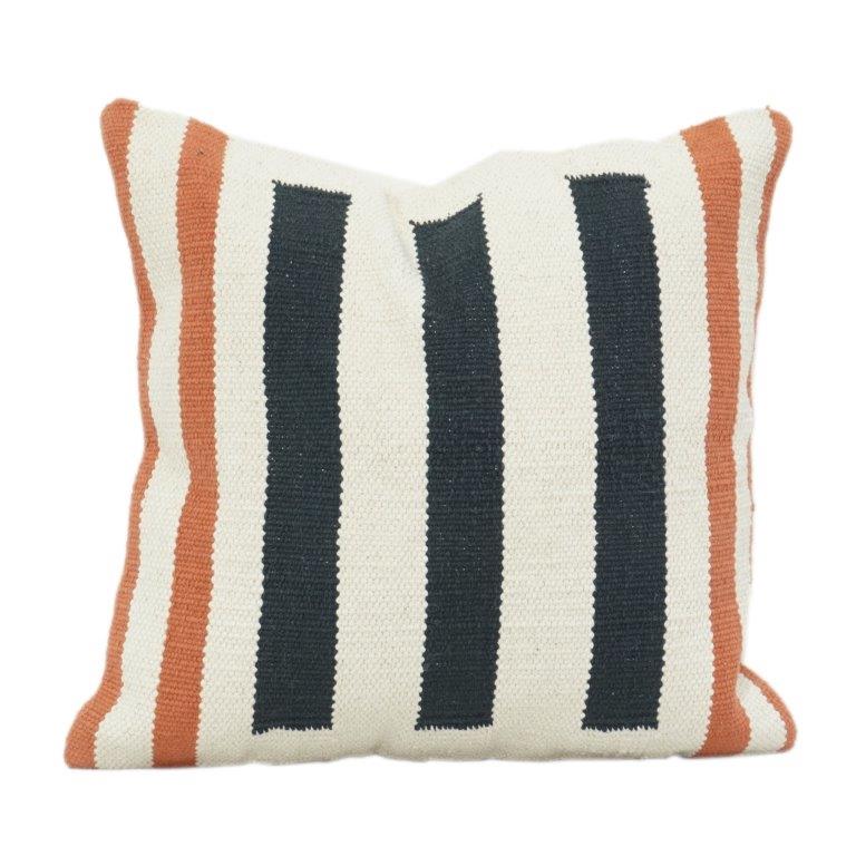 Housse de coussin en coton tissée main 45x45 cm – Motif rayé moderne noir, rouille et ivoire - Bulk manufacturer & supplier from Panipat, India