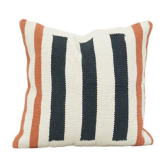 Handwoven Cotton Cushion Cover 45x45 cm – Modern Striped Design in Black, Rust & Ivory