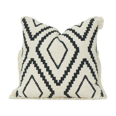 Black & White Geometric Printed Cotton Cushion Cover with Fringe | 45x45 cm