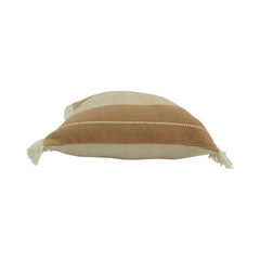 Handmade Cotton Cushion Cover with Fringe Border – Beige Textured Pillow Cover 45x45 cm