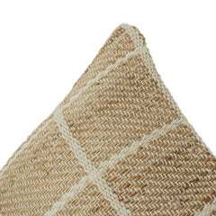 Handwoven Cotton Jute Cushion Cover with Textured Grid Pattern | Natural Beige Decorative Pillow Cover | 18x18 Inch