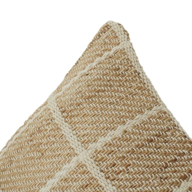 Handwoven Cotton Jute Cushion Cover with Textured Grid Pattern | Natural Beige Decorative Pillow Cover | 18x18 Inch