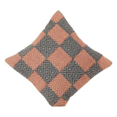 Woven Cotton Checkered Cushion Cover 45x45 cm | Textured Geometric Pattern in Rust & Charcoal